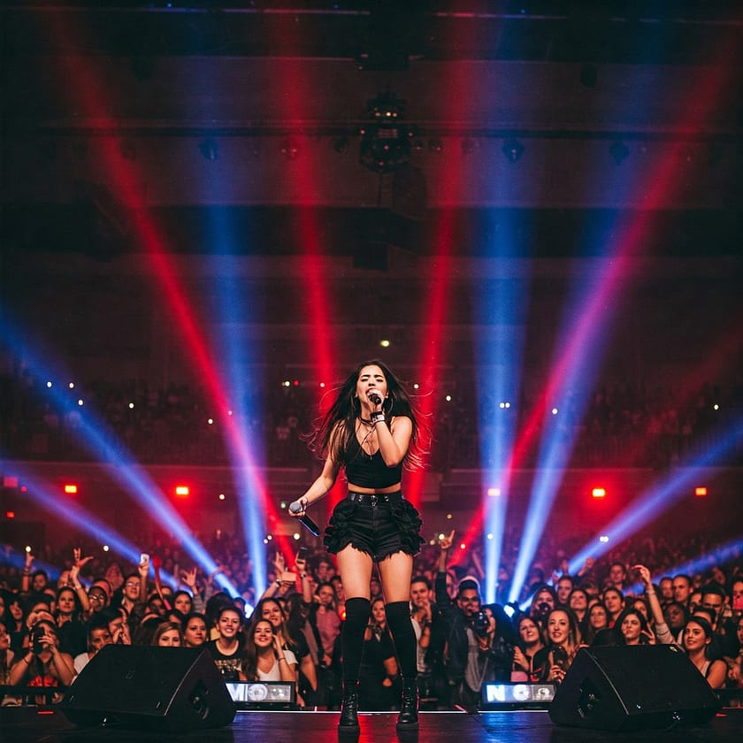 Woman singing front Woman holding mic and singing