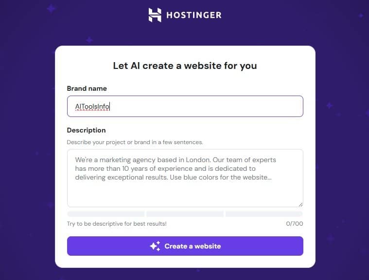 Hostinger AI Website Builder Tool