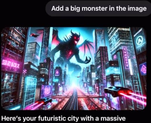 image of a futuristic city with Monster added