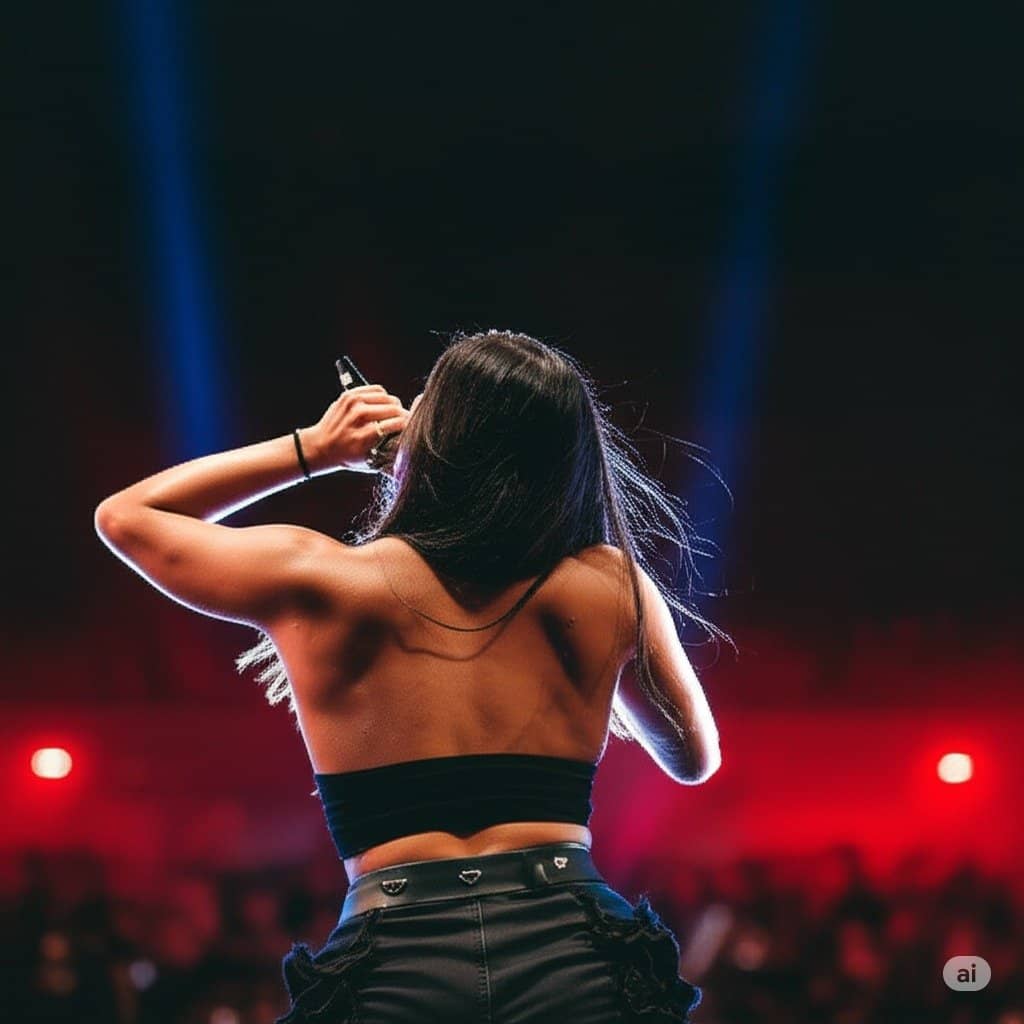 Woman holding mic and singing